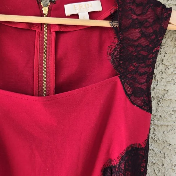 Erin Fetherston Red Black Lace Detail Sheath Dress - Picture 4 of 11
